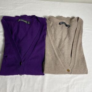7th Avenue Women's Cardigan Sweaters Sz M Lot of 2 Purple Brown Soft Long Sleeve
